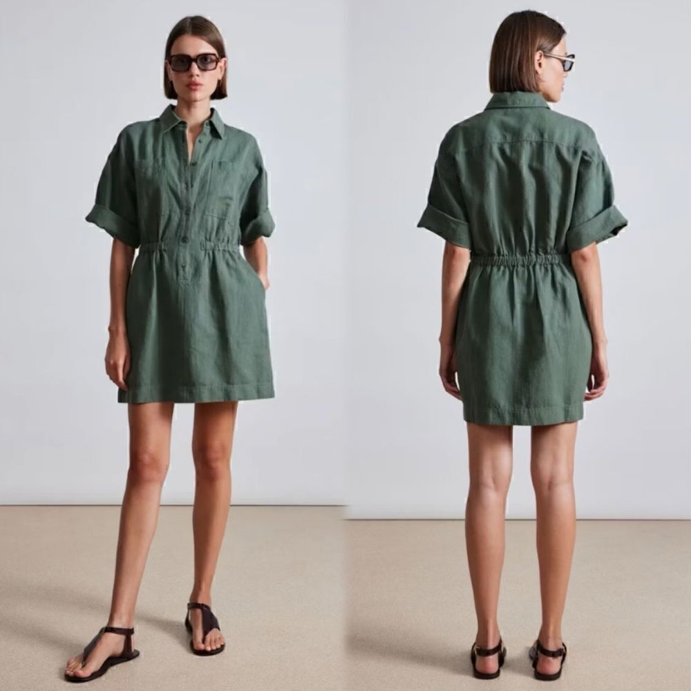 Vince Mini Green Shirt Dress Short Sleeve Wrap Size 6